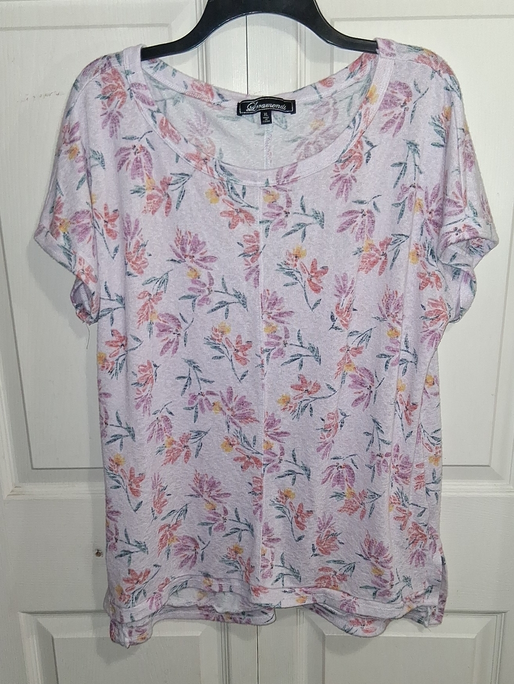 Loramendi Floral Scoop Neck Tee - Light Pink Multi- XL